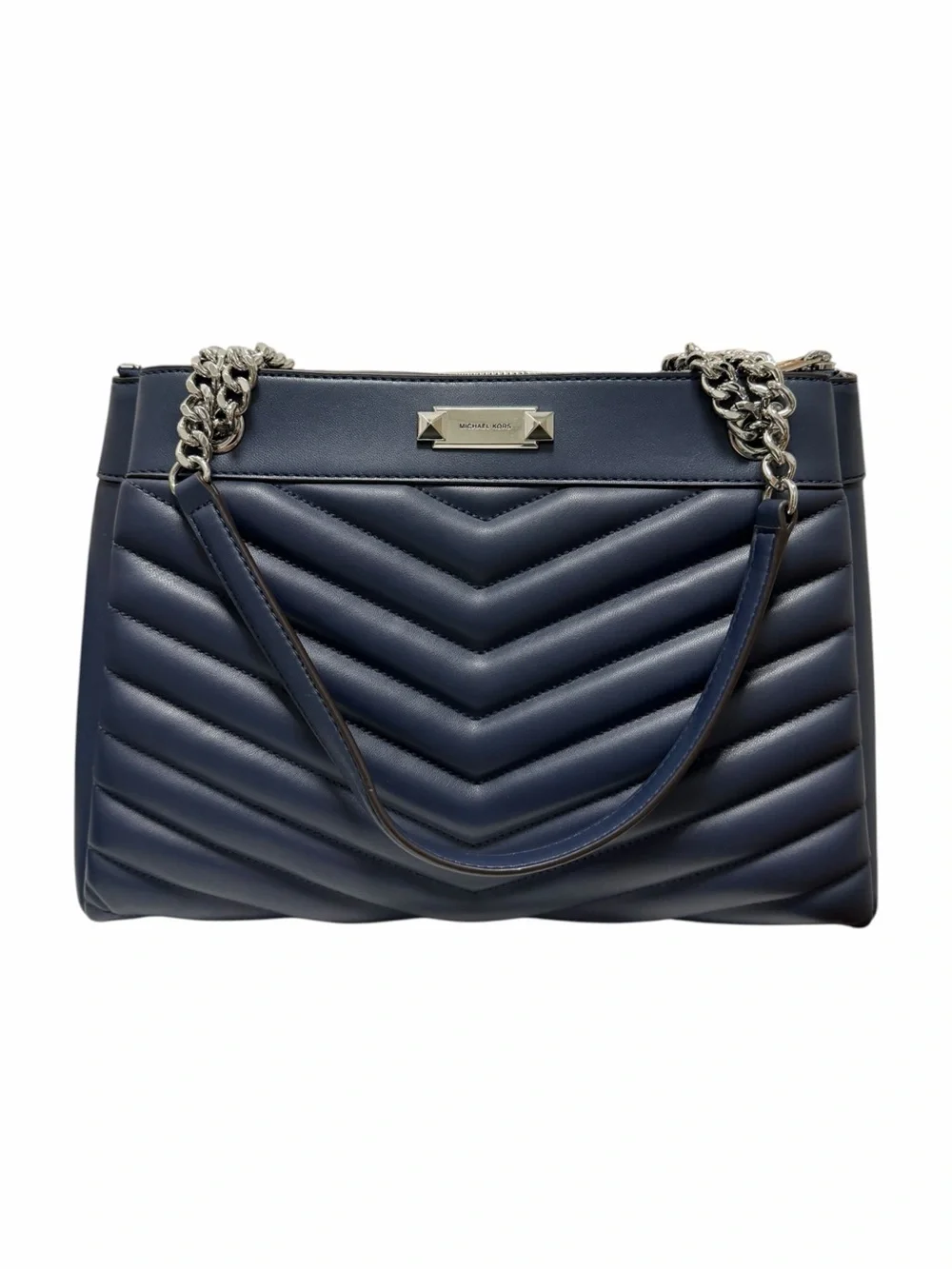 Michael Kors Quilted Navy Chevron Leather Shoulder Handbag